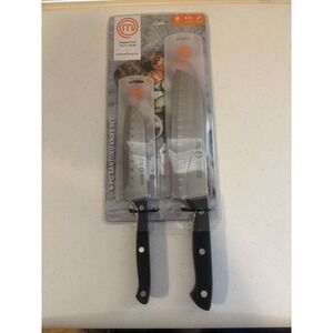 MasterChef 2Pc. Santoku Knife Set 5" &7" Full-Tang Stainless Steel w/ Cover NEW